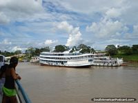 Arriving in Tabatinga port on the borders of Brazil, Peru and Colombia after 6 days/nights from Manaus on Amazon river. Brazil, South America.