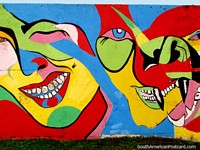 2 faces wall mural, many colors, mardi-gras, Porto Alegre. Brazil, South America.