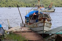 2 fishing boats on the Oyapock River in Oiapoque. Brazil, South America.