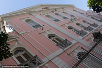 Pink facade of an historic building in Rio de Janeiro, Palacio Maconico de Lavradio. Brazil, South America.