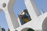 Larger version of Arcos da Lapa, the Lapa Arches, white arches in Rio de Janeiro.