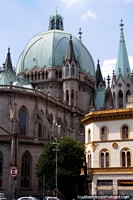 The dome at the back of the Sao Paulo cathedral with neo-gothic architecture. Brazil, South America.