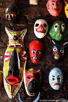 Scary face masks on display at Teatro Mamulengo in Recife. Brazil, South America.