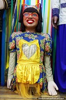 Woman with glasses, a Brazilian Boneco, carnival character, Olinda. Brazil, South America.