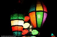 Colorful lights shaped like balloons at a restaurant in Pipa. Brazil, South America.