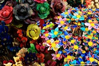 Larger version of Colored flowers with nice designs and textures made of material, Central Market, Belo Horizonte.