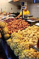 Potatoes, onions and garlic, beautiful produce at Central Market in Belo Horizonte. Brazil, South America.