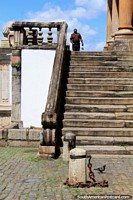 Stairs leading up to the Conspiracy Museum in Ouro Preto, the foot of the columns. Brazil, South America.