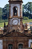 Clock tower close-up at the Conspiracy Museum that stands in Plaza Tiradentes in Ouro Preto. Brazil, South America.