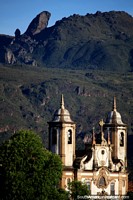 Gigantic rock - the peak of Itacolomy and church towers in Ouro Preto, spectacular!