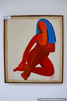 Larger version of Serena, woman colored red with blue hair, Gilson Castro, exhibition at Vargas Palace in Porto Velho.