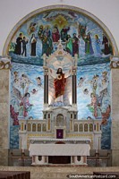 Huge painting including angels flying, the altar at the cathedral in Porto Velho. Brazil, South America.