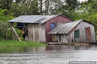 Brazil Photo - One wooden house replaced by another as it sinks into the water in the Amazon in Manaus.