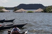 The island beach is under the water because the river is high in July in Alter do Chao. Brazil, South America.