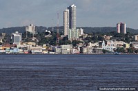 City of Santarem with the blue cathedral down on the Amazon riverfront.