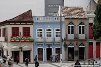 Historic buildings in central Florianopolis, shops below. Brazil, South America.
