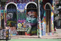 Street corner covered in graffiti art in Porto Alegre. Brazil, South America.