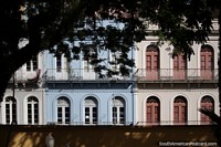 Arched doorways and balconies in the historical center in Porto Alegre. Brazil, South America.