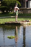 Boy scout with a slingshot, Guri statue at Plaza Xavier Ferreira, Rio Grande. Brazil, South America.
