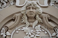 Detailed face and flowers, ceramic work and art deco facades in Rio Grande. Brazil, South America.
