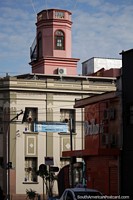 Lookout tower with stained glass window on top of a building in Pelotas.
