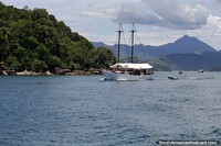 Great view from the boat and harbor back towards the mainland and mountains in Paraty.
