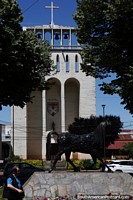 Chile Photo - San Francisco Church in Osorno with bells, arches and cross.