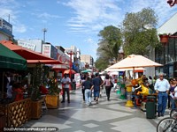 Paseo Peatonal 21 de Mayo, public area with shops and restaurants in Arica. Chile, South America.