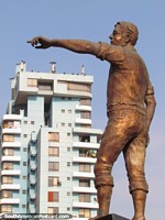Juan 'Chango' Lopez, gold statue in Antofagasta, first inhabitant of the city. Chile, South America.