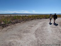 The path leading to Cejar Lagoon in the distance at San Pedro de Atacama. Chile, South America.