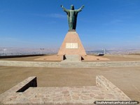 The great Jesus statue at the top of El Morro de Arica, headland. Chile, South America.