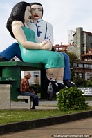 The huge 2 Lovers monument in Puerto Montt, a man and woman holding hands. Chile, South America.