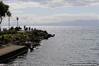Chile Photo - Osorno volcano, slightly obscured view across Lake Llanquihue in Puerto Varas.