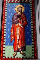 San Jacob, un sorprendente mosaico en la catedral de Osorno es una gran atracción. Chile, Sudamerica.