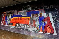 Otro mosaico de azulejos en Osorno, que representa una escena en la estación de tren. Chile, Sudamerica.