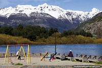 Laguna Espejo (Mirror Lagoon) in Futaleufu, a beautiful place with a kids park. Chile, South America.