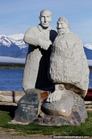 Alberto de Agostini, scientist and explorer (1883-1960), stone monument in Puerto Natales. Chile, South America.