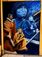 Images of the indigenous people of the Patagonia are all around Puerto Natales. Chile, South America.