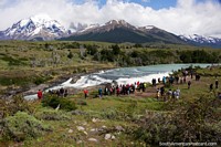 Paine River Waterfall, a spectacular sight and the 3 towers at Torres del Paine. Chile, South America.