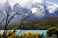 Lake Pehoe and the amazing snow-capped mountains at Torres del Paine National Park.