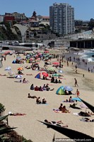 Caleta Abarca Beach is popular in late November but not overcrowded in Vina del Mar. Chile, South America.