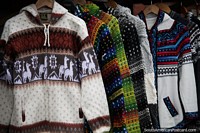 Jerseys and jackets with nice colors and styles at the crafts market in Coquimbo.