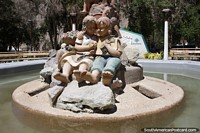 Ceramic works of 2 children in the fountain in Pisco Elqui in the Elqui Valley.