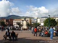 Larger version of The beautiful main square in Pasto, Plaza Narino with hills in the distance.