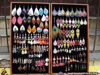 Larger version of Colorful earrings for sale on a Cartagena street.