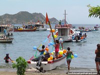 Balloons on boats, festival in Taganga, Fiesta del Carmen. Colombia, South America.
