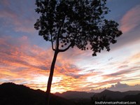 Una puesta del sol de fuego, una vista de Minca. Colombia, Sudamerica.