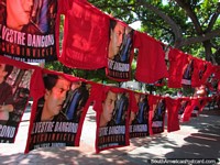 Camisetas do rei vallenato Silvestre Dangond de venda em cada esquina de rua em Valledupar antes do concerto. Colmbia, Amrica do Sul.