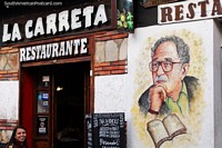 Larger version of La Carreta Restaurant in Zipaquira with mural of Gabriel Garcia Marquez (1927-2014), a novelist, writer and journalist.