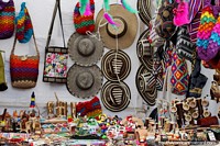 Classic Colombian hats, bags and souvenirs to buy at the Arts and Crafts Fair in Ibague. Colombia, South America.